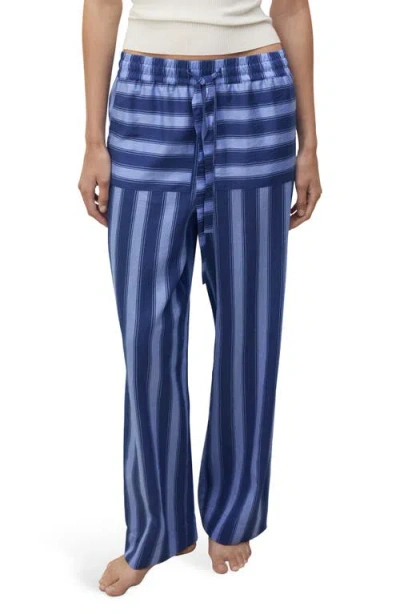 Mango Stripe Wide Leg Pajama Pants In Blue