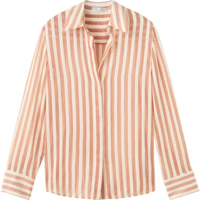 Mango Stripe Woven Shirt In Orange