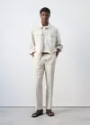 Mango Striped 100% Linen Blazer In White