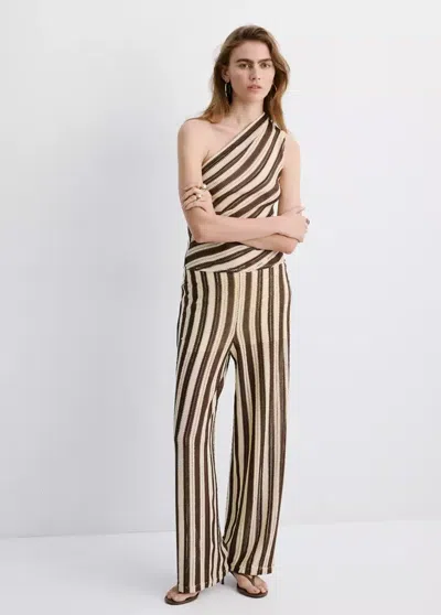 Mango Striped Asymmetrical Top In Brown