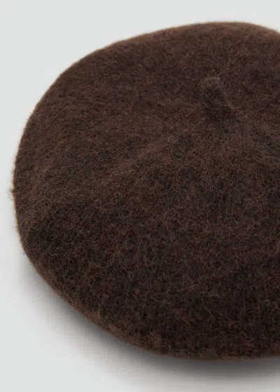 Mango Striped Beret Chocolate In Brown