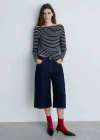 Mango Striped Boat Neck Long Sleeve T-shirt In Navy