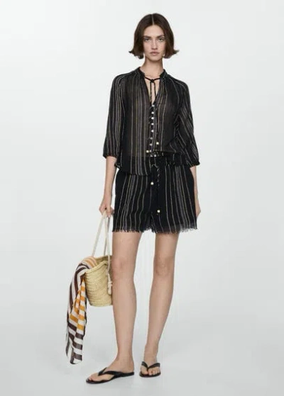 MANGO STRIPED BOW BLOUSE