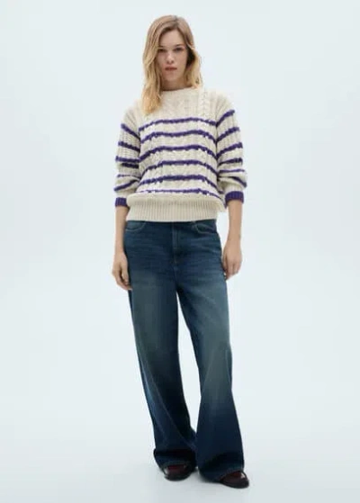Mango Striped Braided Sweater Ecru