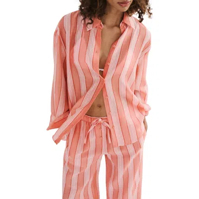 Mango Striped Button-up Shirt In Orange
