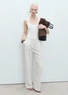 Mango Striped Combined Knit Jumpsuit Off White In White