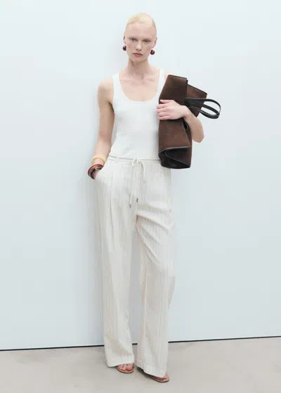 Mango Striped Combined Knit Jumpsuit Off White