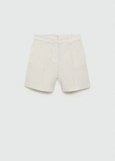 Mango Striped Cotton Bermuda Shorts Sky Blue In Bleu Ciel