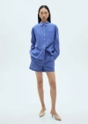 Mango Striped Cotton Blend Shorts Blue In Bleu
