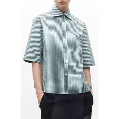 Mango Striped Cotton Button-up Shirt In Forest Green