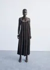 Mango Striped Cotton Dress Brown In Black