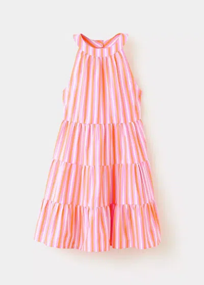 Mango Kids' Striped Cotton Halter Dress In Pink