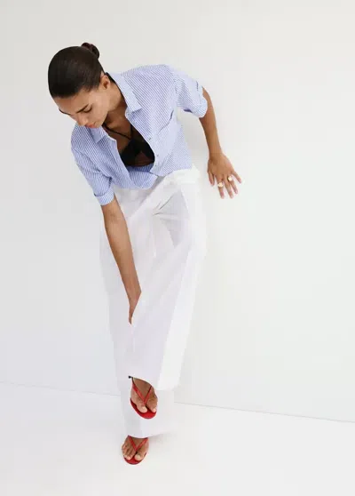 Mango Striped Cotton Linen Shirt In Blue