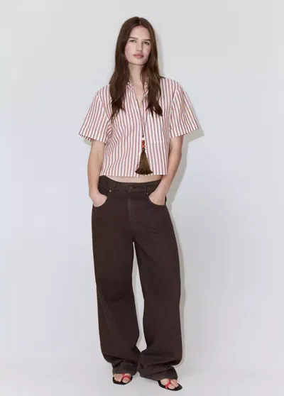Mango Striped Cotton Linen Shirt In Pink
