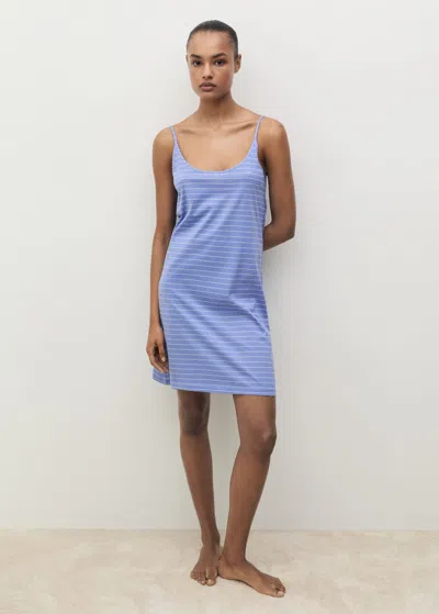 Mango Striped Cotton Nightdress Blue