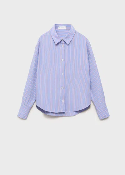 Mango Kids' Striped Cotton Oversized Shirt Blue