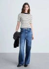 Mango Striped Cotton T-shirt Ecru