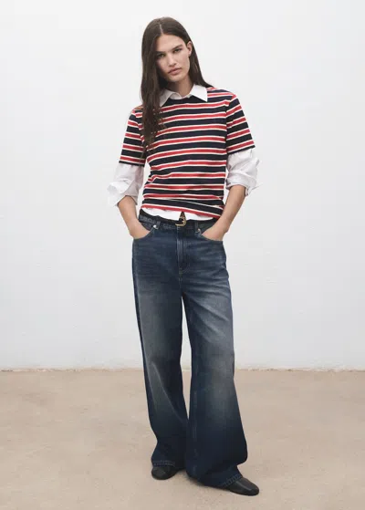 Mango T-shirt Coton À Rayures Bleu Marine - Femme - L -  In Blue