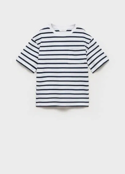 Mango Kids' Striped Cotton T-shirt Off White