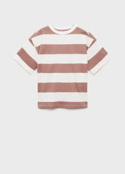 Mango Kids' Striped Cotton T-shirt Pale Pink