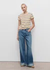 Mango T-shirt Coton À Rayures Jaune Pastel - Femme - Xl -  In Neutral