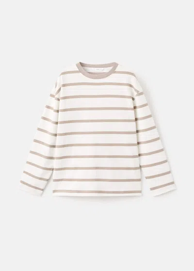 Mango Kids' Striped Cotton T-shirt Sand