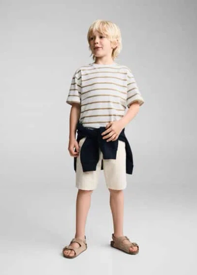 Mango Kids' Striped Cotton T-shirt Sand