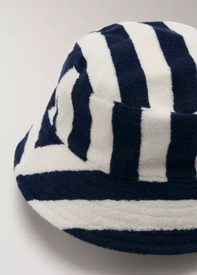 Mango Striped Cotton Terry Bucket Hat In Blue