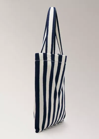 Mango Striped Cotton Terry Tote Bag In Blue