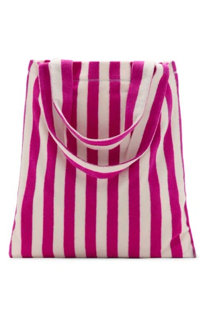 Mango Striped Cotton Terry Tote Bag In Pink