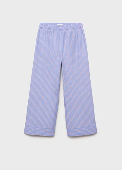 Mango Kids' Striped Cotton Trousers Blue