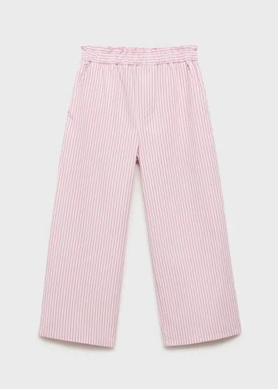 Mango Kids' Striped Cotton Trousers Pink