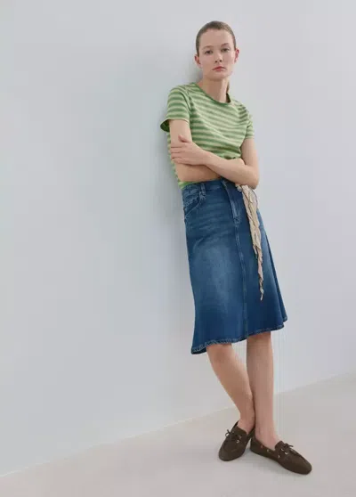 Mango Striped Cotton T-shirt In Green