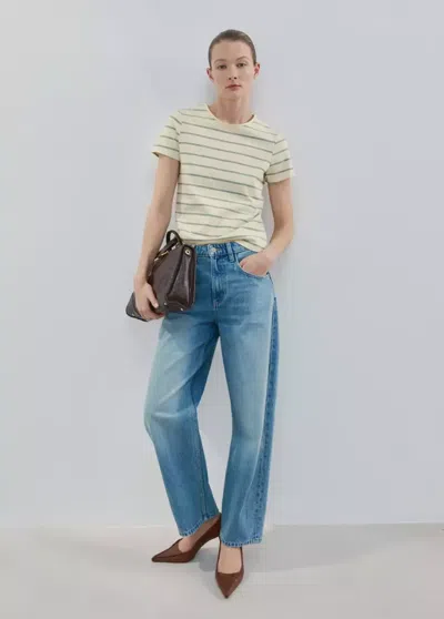 Mango Striped Cotton T-shirt In Yellow