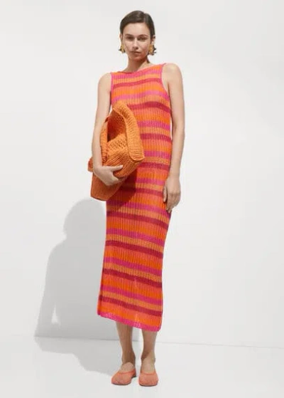 Mango Striped Crochet Dress Pink