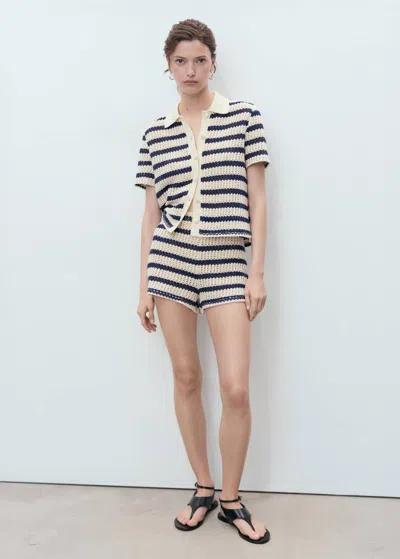 Mango Striped Crochet Shorts Navy