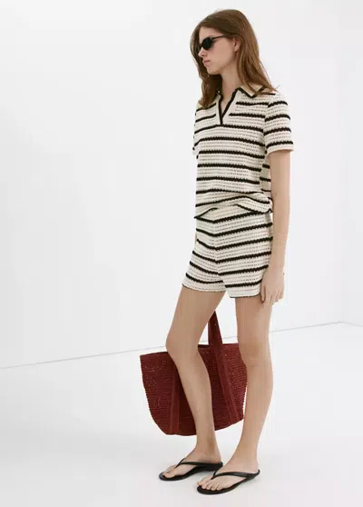 Mango Striped Crochet Shorts In White