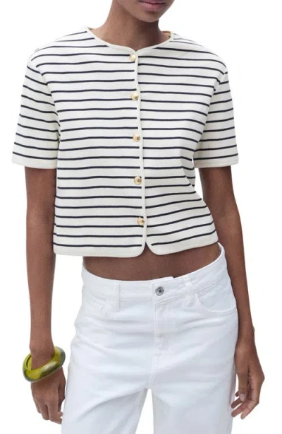 Mango Striped Crop Cardigan