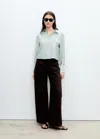 Mango Striped Cropped Shirt Green In Green