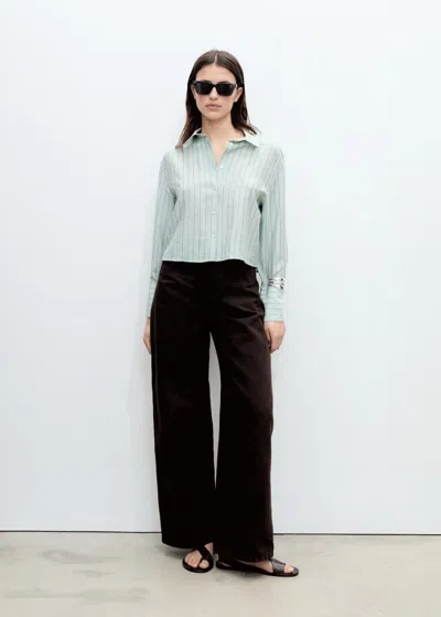 Mango Striped Cropped Shirt Green