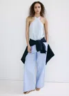 Mango Striped Crossover Top In Blue