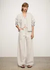 Mango Blouson En Jean Rayures Beige - Femme - L -  In Beige