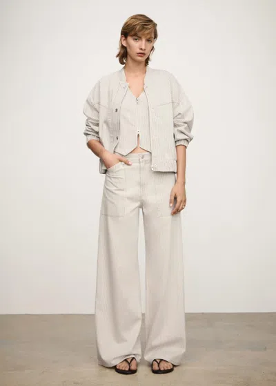 Mango Blouson En Jean Rayures Beige - Femme - L -