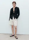 Mango Striped Denim Shorts Off White In White