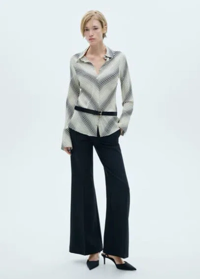 Mango Striped Flared Sleeve Shirt Off White