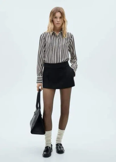 Mango Striped Flowy Shirt Ecru