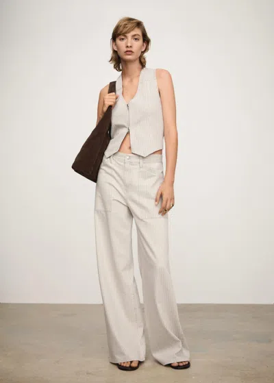 Mango Striped Gilet With Zip Beige