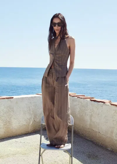 Mango Striped Halter-neck Top In Brown