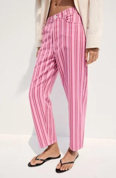 Mango Striped High Waist Straight Leg Jeans In Pink