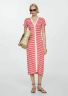 Mango Striped Jersey Dress Coral Red In Corail